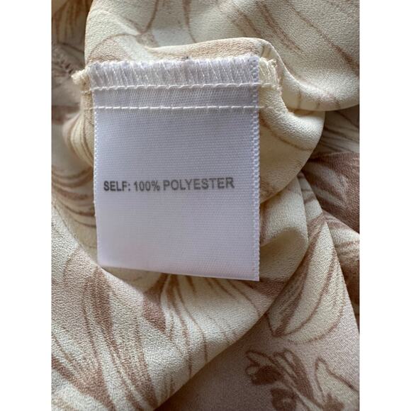 Cynthia Rowley M Beige Toile Palm leaf print chiffon blouse long sleeve V neck - Picture 8 of 9